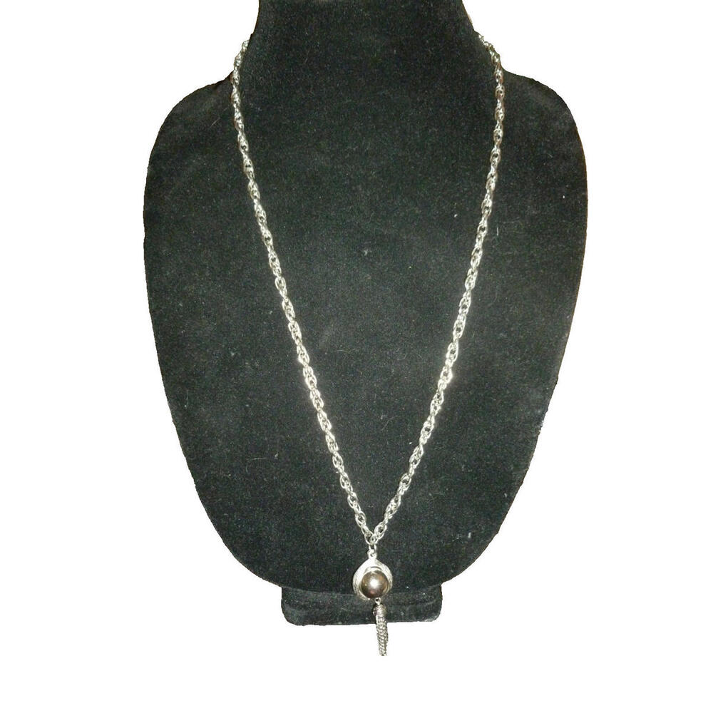 Vintage Bolero Necklace Rope Chain Rotating Ball Pendant Tassel Bead 25"